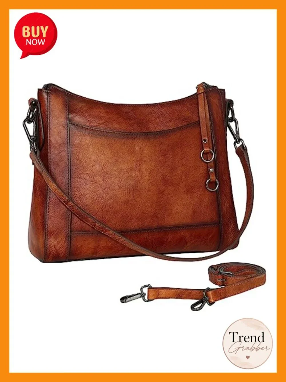 Genuine Leather Crossbody Hobo Purse with Adjustable Straps